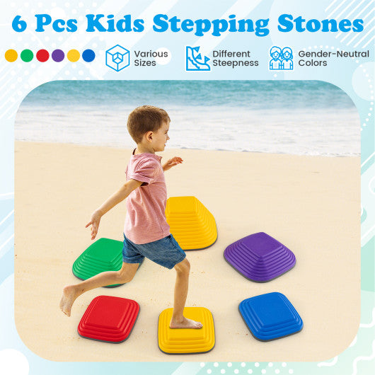 6 Pieces Kids Stepping Stone Square Balance Blocks Indoor Outdoor-Multicolor