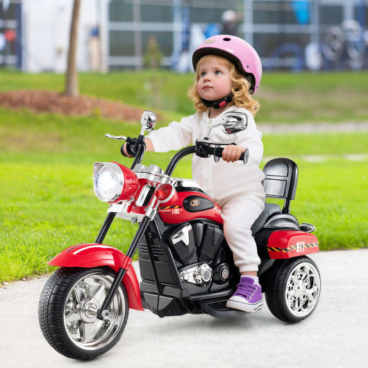 6V Powered Toddler 3-Wheel Motorbike Ride On Toy with Horn and Headlight-Black & Red