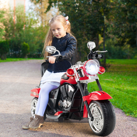 6V Powered Toddler 3-Wheel Motorbike Ride On Toy with Horn and Headlight-Black & Red