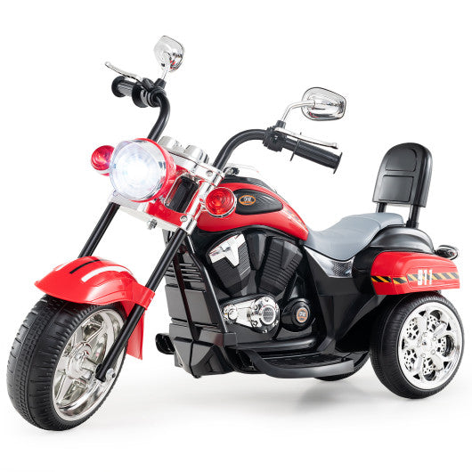 6V Powered Toddler 3-Wheel Motorbike Ride On Toy with Horn and Headlight-Black & Red