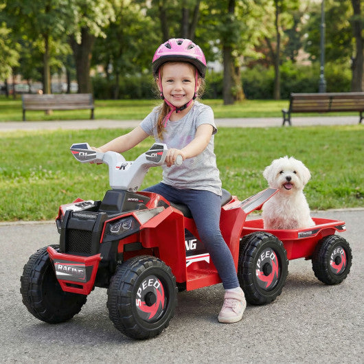 6V Kids Electric ATV Quad Car with Detachable Trailer-Red