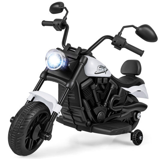 6V Kids Motorcycle with Headlight and Music and Training Wheels-White