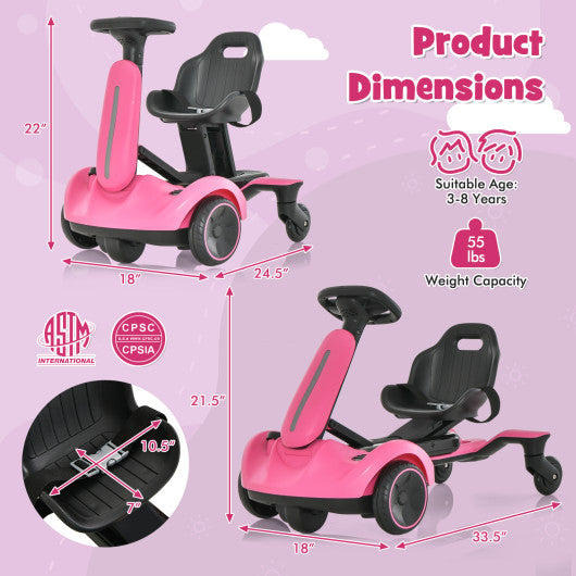6V Kids Ride on Drift Car with 360¡ã Spin and 2 Adjustable Heights-Pink
