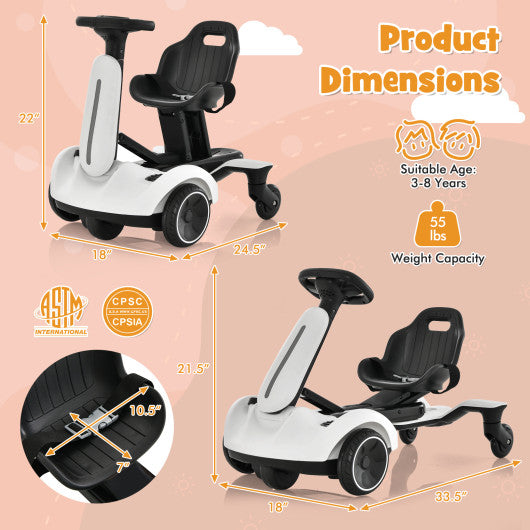 6V Kids Ride on Drift Car with 360¡ã Spin and 2 Adjustable Heights-White