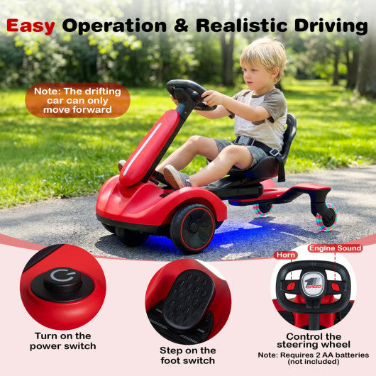6V Ride-on Drift Car with Lights and Adjustable Seat-Red