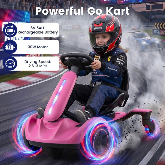 6V Ride-on Drift Car with Lights and Adjustable Seat-Pink