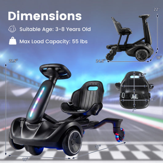 6V Ride-on Drift Car with Lights and Adjustable Seat-Black