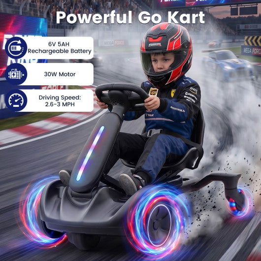 6V Ride-on Drift Car with Lights and Adjustable Seat-Black