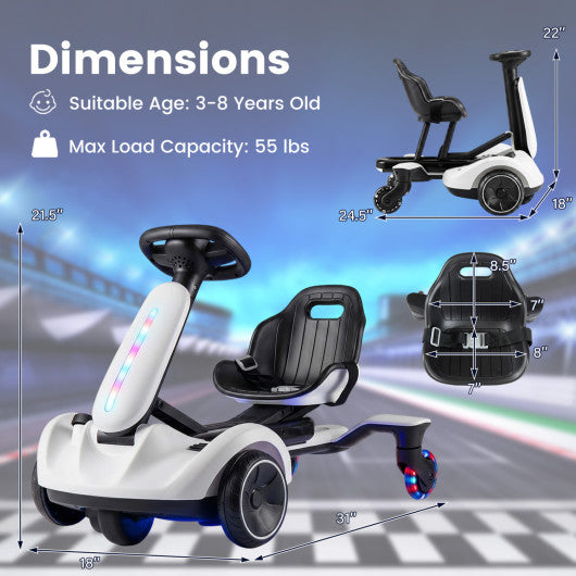 6V Ride-on Drift Car with Lights and Adjustable Seat-White