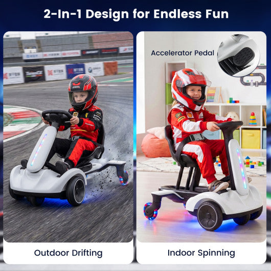6V Ride-on Drift Car with Lights and Adjustable Seat-White