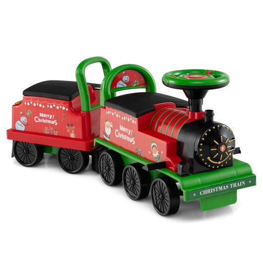 6V Ride on Train 2-Seater with Carriage and Flashing LED Lights-Green