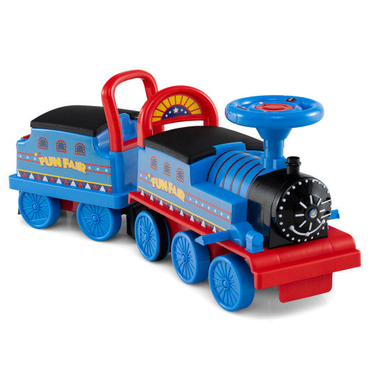 6V Ride on Train 2-Seater with Carriage and Flashing LED Lights-Blue