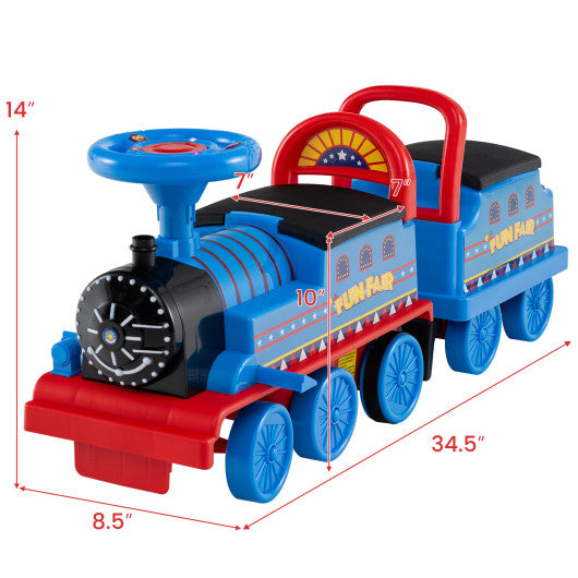 6V Ride on Train 2-Seater with Carriage and Flashing LED Lights-Blue