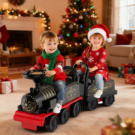 6V Ride on Train 2-Seater with Carriage and Flashing LED Lights-Black