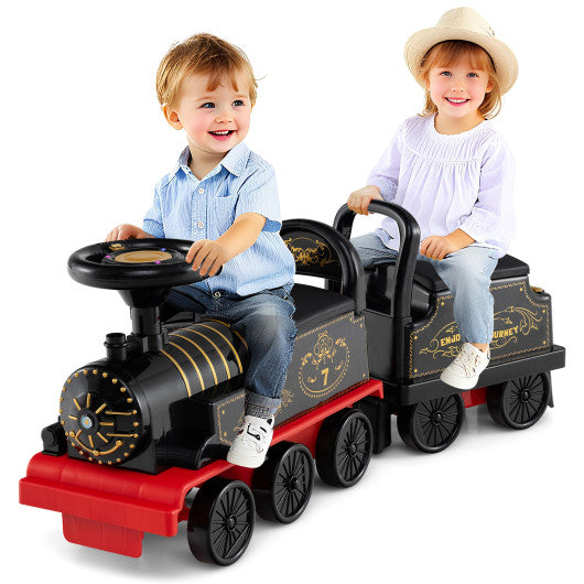 6V Ride on Train 2-Seater with Carriage and Flashing LED Lights-Black