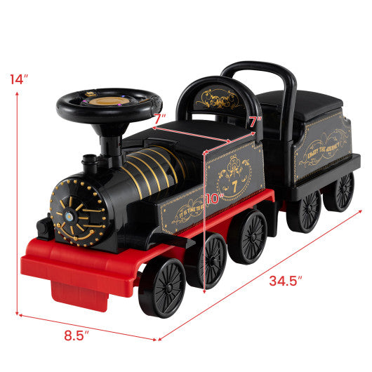 6V Ride on Train 2-Seater with Carriage and Flashing LED Lights-Black