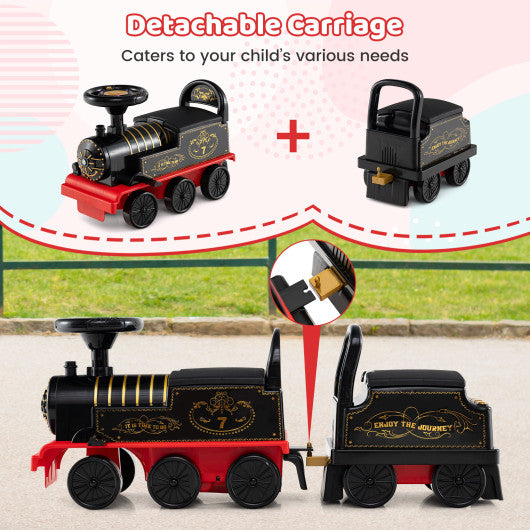 6V Ride on Train 2-Seater with Carriage and Flashing LED Lights-Black