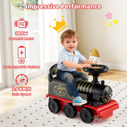 6V Ride on Train 2-Seater with Carriage and Flashing LED Lights-Black