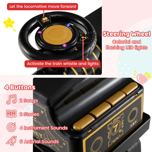 6V Ride on Train 2-Seater with Carriage and Flashing LED Lights-Black