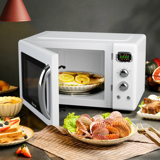 Costway 0.9Cu.ft. Retro Countertop Compact Microwave Oven 900W 8 Cooking Settings White