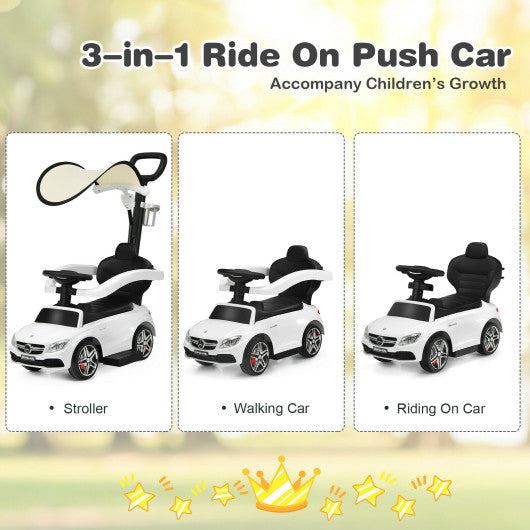 3-in-1 Ride on Push Car Mercedes-Benz Licensed Sliding Car with Canopy-White