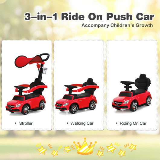 3-in-1 Ride on Push Car Mercedes-Benz Licensed Sliding Car with Canopy-Red