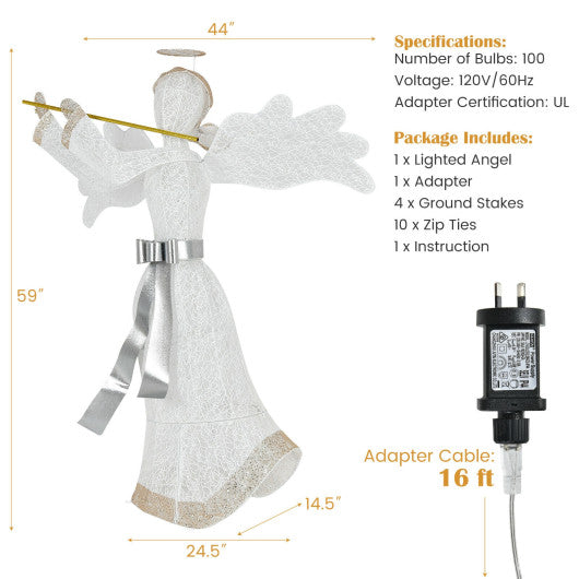 Pre-Lit Angel Christmas Decoration with 100 LED Lights