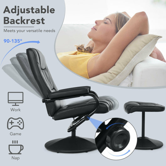 360¡ã PVC Leather Swivel Recliner Chair with Ottoman-Black
