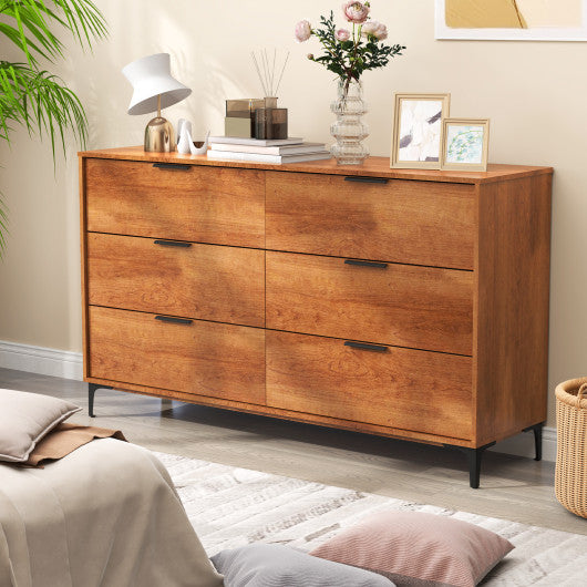 6-Drawer Dresser with Interlock System for Bedroom Living Room-Cherry