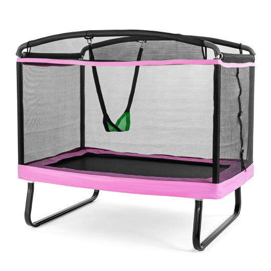 6 FT Kids Trampoline with Swing and Safety Enclosure Net for Boys Girls Age 3+-Pink