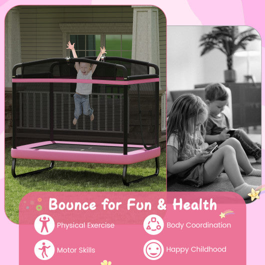 6 FT Kids Trampoline with Swing and Horizontal Bar Small Rectangle Trampoline-Pink