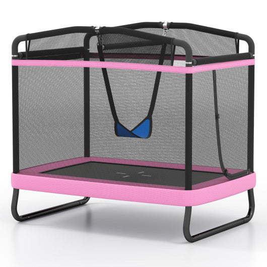 6 FT Kids Trampoline with Swing and Horizontal Bar Small Rectangle Trampoline-Pink