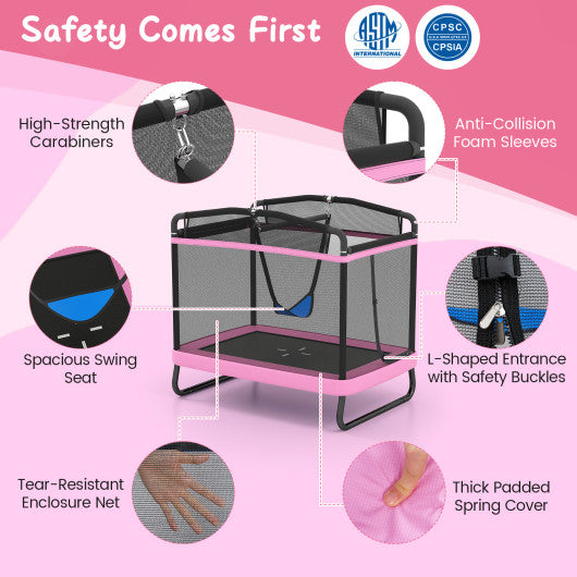 6 FT Kids Trampoline with Swing and Horizontal Bar Small Rectangle Trampoline-Pink