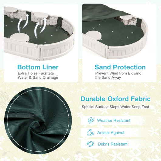 6 Feet Kids Oval Sandbox with Built-in Corner Seat and Bottom Liner-White