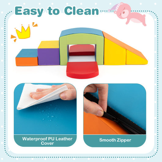 6 Pieces Foam Climbing Blocks Soft Play Climbing for Toddlers with Tunnel-Multicolor