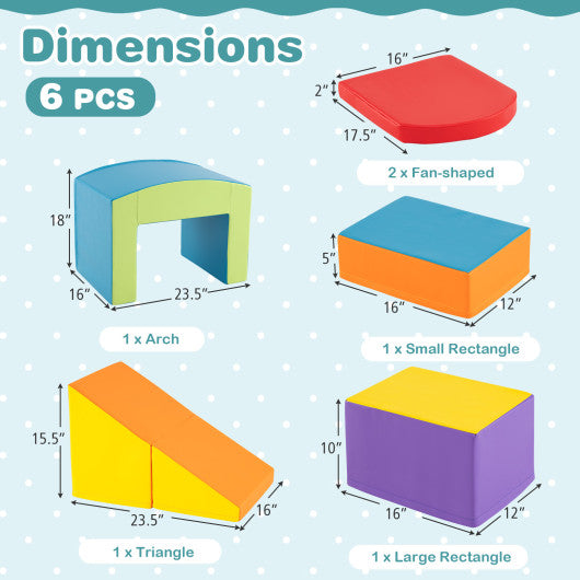 6 Pieces Foam Climbing Blocks Soft Play Climbing for Toddlers with Tunnel-Multicolor