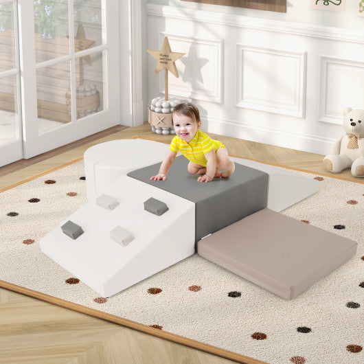 6-Piece Soft Play Set for Toddlers with Climbing Triangle and Ramp-White