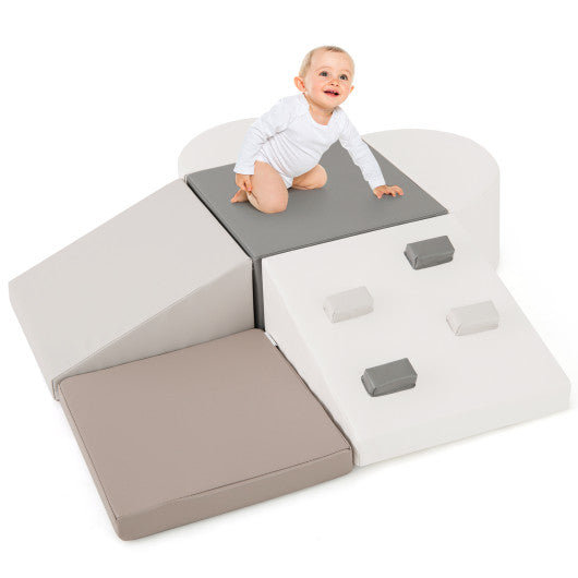6-Piece Soft Play Set for Toddlers with Climbing Triangle and Ramp-White