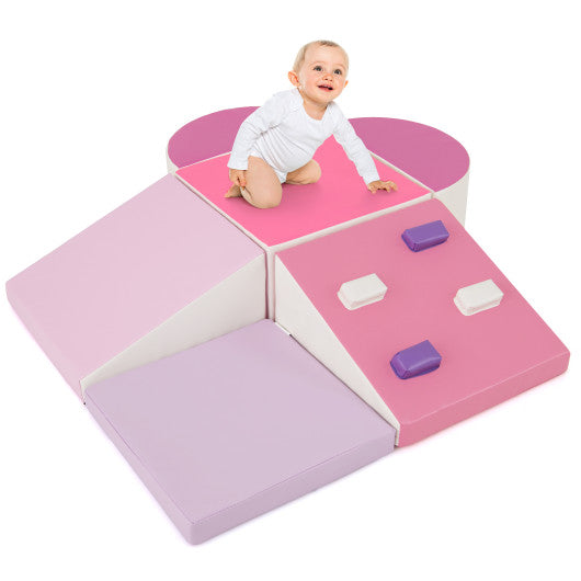 6-Piece Soft Play Set for Toddlers with Climbing Triangle and Ramp-Pink