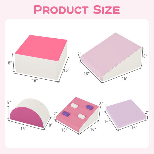 6-Piece Soft Play Set for Toddlers with Climbing Triangle and Ramp-Pink
