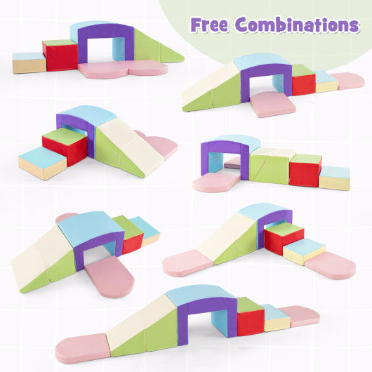 6 Pieces Foam Climbing Blocks Soft Play Climbing for Toddlers with Tunnel-Beige