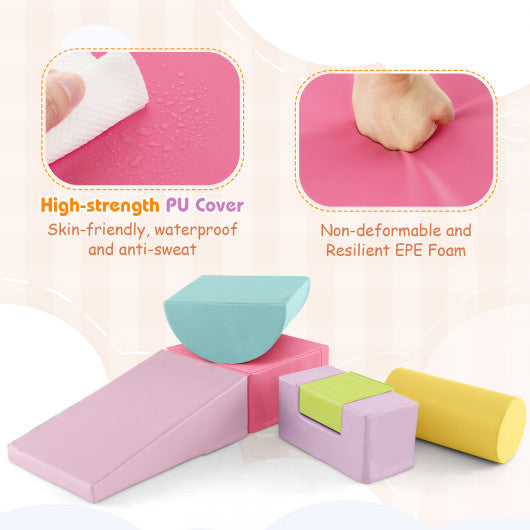 6 Pieces Foam Climbing Blocks Indoor Climb and Crawl Activity Playset with Rectangles-Macaron Multicolor