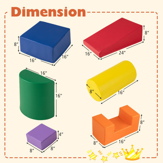 6 Pieces Foam Climbing Blocks Indoor Climb and Crawl Activity Playset with Rectangles-Orange