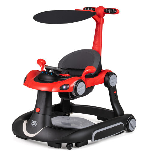 6-in-1 Baby Walker with Canopy Portable Activity Center Bouncer Rocker Combo with Music-Red