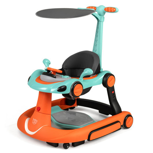 6-in-1 Baby Walker with Canopy Portable Activity Center Bouncer Rocker Combo with Music-Green