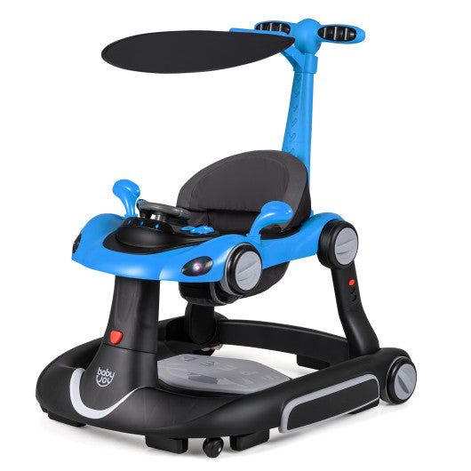 6-in-1 Baby Walker with Canopy Portable Activity Center Bouncer Rocker Combo with Music-Blue