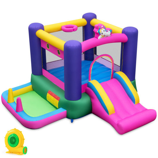 6-in-1 Bouncy Castle Inflatable Bounce House with Slide and Ball Pit with 370W Blower