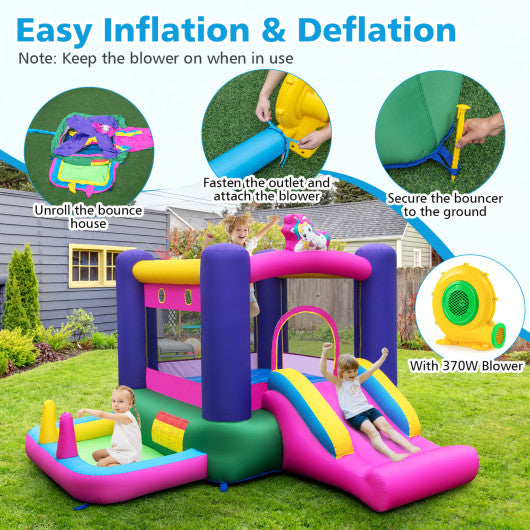 6-in-1 Bouncy Castle Inflatable Bounce House with Slide and Ball Pit with 370W Blower