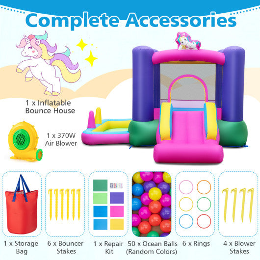6-in-1 Bouncy Castle Inflatable Bounce House with Slide and Ball Pit with 370W Blower