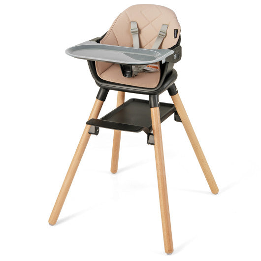 6 in 1 Convertible Highchair with Safety Harness and Removable Tray-Coffee
